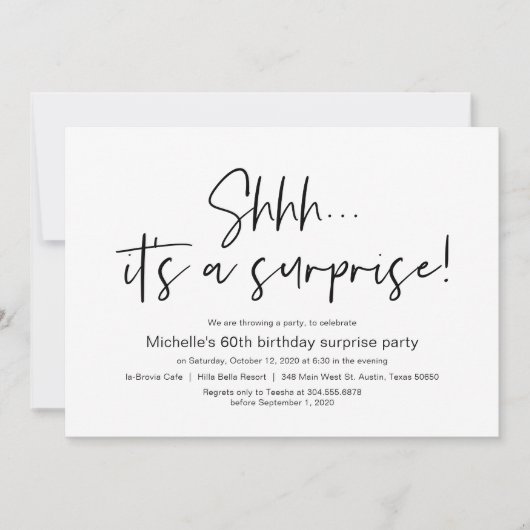 Shhh, het is een verrassende feestdag. kaart (Voorkant)