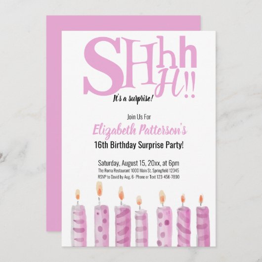 Shhh het is een verrassing 16e verjaardagsfeest ro kaart (Voorkant / Achterkant)