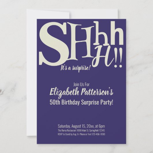 Shhh het is een verrassing verjaardagsfeestje volw kaart (Voorkant)