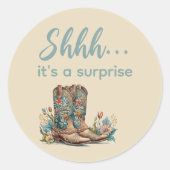 Shhh Het is een verrassing Westerne laarzen Floral Ronde Sticker (Voorkant)