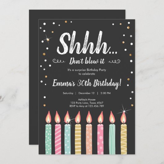 Shhh het is een verrassingsgouden Confetti verjaar Kaart (Voorkant / Achterkant)