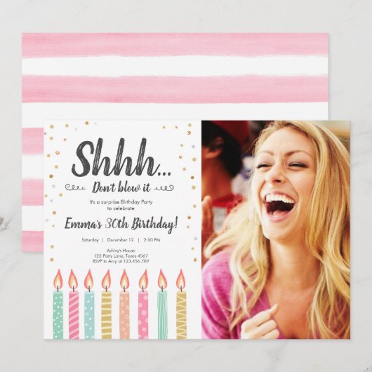 Shhh het is een verrassingsgouden Confetti verjaar Kaart (Voorkant / Achterkant)