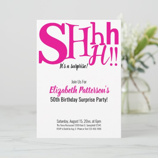 Shhh Het is een verrassingsverjaardagsfeestje voor Kaart (Staand voorkant)