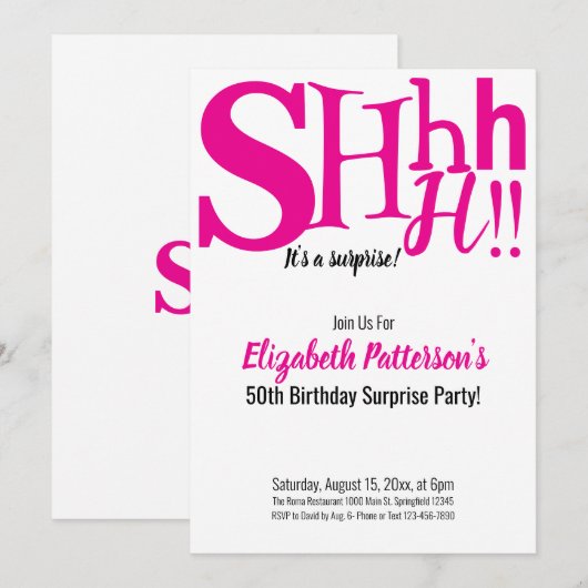 Shhh Het is een verrassingsverjaardagsfeestje voor Kaart (Voorkant / Achterkant)