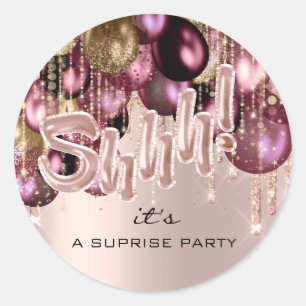 Shhh! Het is verrassend Birthday Party ballonnen B Ronde Sticker