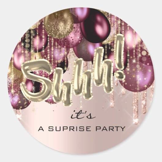Shhh! Het is verrassend Birthday Party ballons Roo Ronde Sticker (Voorkant)