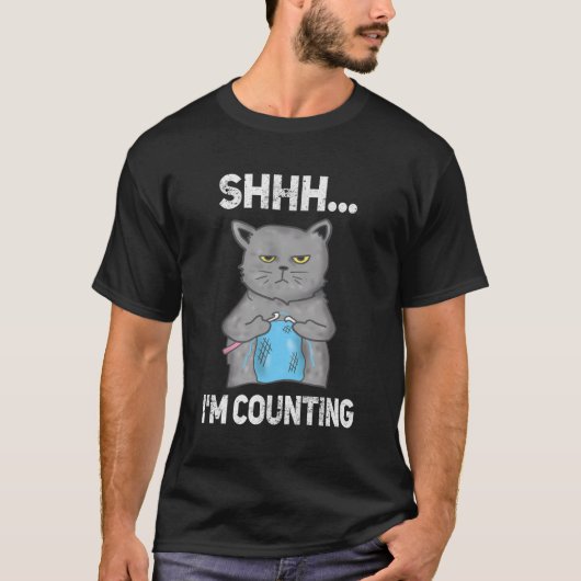 Shhh, ik tel grappige gehaakte kat t-shirt (Voorkant)