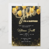 Shhh is een verrassende Gold Black Birthday Invita Feestdagenkaart (Voorkant)