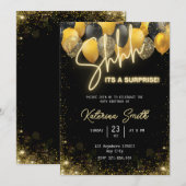 Shhh is een verrassende Gold Black Birthday Invita Feestdagenkaart (Voorkant / Achterkant)