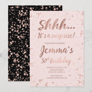 Shhh roos gouden confetti blush 30ste verjaardag kaart