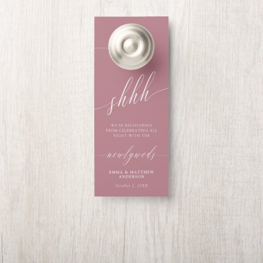 Shhh roze wit niet storen bruiloft deurhanger (Op knop)