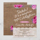Shhh! Surprise 75th Birthday Invite Kaart, vrouw Kaart (Voorkant / Achterkant)