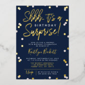 Shhh.. Surprise Birthday Party Confetti & Real Folie Uitnodiging (Voorkant)