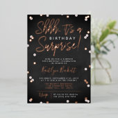Shhh.. Surprise Birthday Party Confetti & Real Folie Uitnodiging (Staand Voorkant)