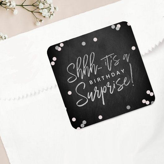 Shhh.. Surprise Birthday Party Favor Vierkante Sticker