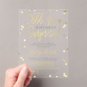 Shhh.. Surprise Birthday Party Gold Foil Confetti Acryl Uitnodigingen (Insitu (Draagbaar))