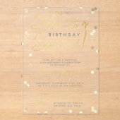 Shhh.. Surprise Birthday Party Gold Foil Confetti Acryl Uitnodigingen (Voorkant)