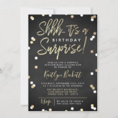 Shhh.. Surprise Birthday Party Gold Foil Confetti Kaart (Voorkant)