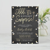 Shhh.. Surprise Birthday Party Gold Foil Confetti Kaart (Staand voorkant)