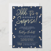Shhh.. Surprise Birthday Party Gold Foil Confetti Kaart (Voorkant)