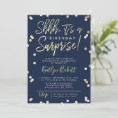 Shhh.. Surprise Birthday Party Gold Foil Confetti Kaart (Staand voorkant)