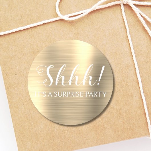 Shhh! Surprise Birthday Party - Gold Ronde Sticker