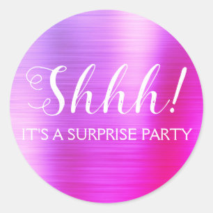 Shhh! Surprise Birthday Party - Paars Ronde Sticker