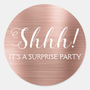 Shhh! Surprise Birthday Party - Roos Gold Ronde Sticker
