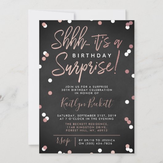 Shhh.. Surprise Birthday Roos Gold Foil Confetti Kaart (Voorkant)