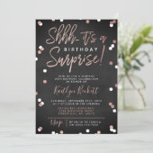 Shhh.. Surprise Birthday Roos Gold Foil Confetti Kaart (Staand voorkant)