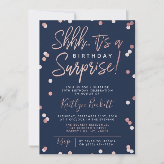 Shhh.. Surprise Birthday Roos Gold Foil Confetti Kaart (Voorkant)