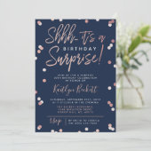 Shhh.. Surprise Birthday Roos Gold Foil Confetti Kaart (Staand voorkant)