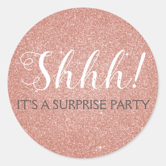 Shhh! Surprise Birthday Roos Gold Pink Ronde Sticker (Voorkant)