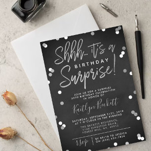 Shhh.. Surprise Birthday Silver Foil Confetti Kaart