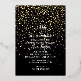 Shhh Surprise-Confetti op Black Afstuderen Gold Folie Uitnodiging