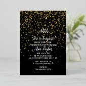 Shhh Surprise-Confetti op Black Afstuderen Gold Folie Uitnodiging (Staand Voorkant)