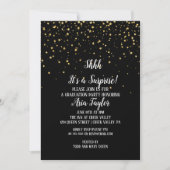 Shhh Surprise Gold Confetti op zwart Afstuderen Kaart (Voorkant)