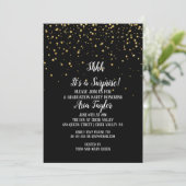 Shhh Surprise Gold Confetti op zwart Afstuderen Kaart (Staand voorkant)