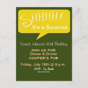 Shhh Surprise Party - Groen & Goud Uitnodiging Briefkaart