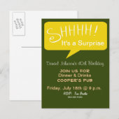 Shhh Surprise Party - Groen & Goud Uitnodiging Briefkaart (Voorkant / Achterkant)