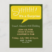 Shhh Surprise Party - Groen & Goud Uitnodiging Briefkaart (Voorkant)