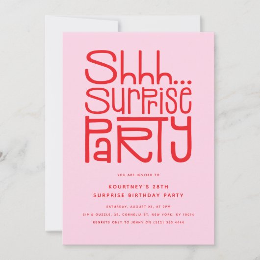 Shhh Surprise Party Modern Birthday Kaart (Voorkant)