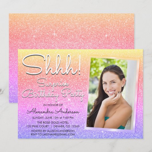 Shhh! Surprise Rainbow Verjaardagsfeestfoto Kaart (Voorkant / Achterkant)