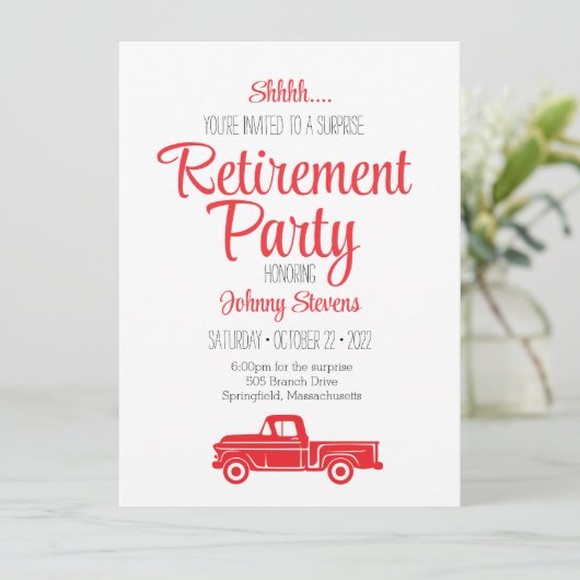 Shhh Surprise Retirement Party Invitation Kaart (Staand voorkant)