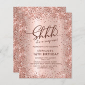 Shhh Surprise Roos Gold Sweet 16 verjaardagsuitnod (Voorkant / Achterkant)