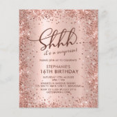 Shhh Surprise Roos Gold Sweet 16 verjaardagsuitnod (Voorkant)