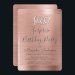 Shhh! Surprise Roos Gold Verjaardagsfeest Kaart<br><div class="desc">Ssst! Verrassing Verjaardag Party Roos Gold Faux Gepolijst Metalen Metallic Folie Blush Roze Girly Verjaardag Uitnodigingen. De Modern en Chic Surprise Verjaardagsfeestuitnodigingen maakt gebruik van de populaire roze roségoud en handgeschreven typografie en zijn perfect om gasten uit te nodigen voor een meisjesachtig Verjaardagsfeest. Neem contact op met de ontwerper als...</div>