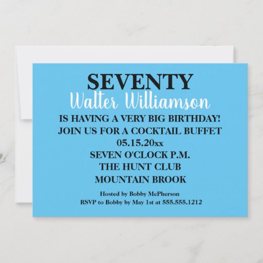 Shhh Surprise Seventieth Birthday Party Kaart (Voorkant)