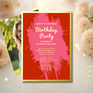 Shhh Surprise Verjaardagsfeest Preppy Pink Glam F Folie Uitnodiging