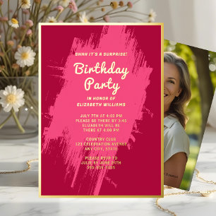 Shhh Surprise Verjaardagsfeest Preppy Pink Glam Folie Uitnodiging